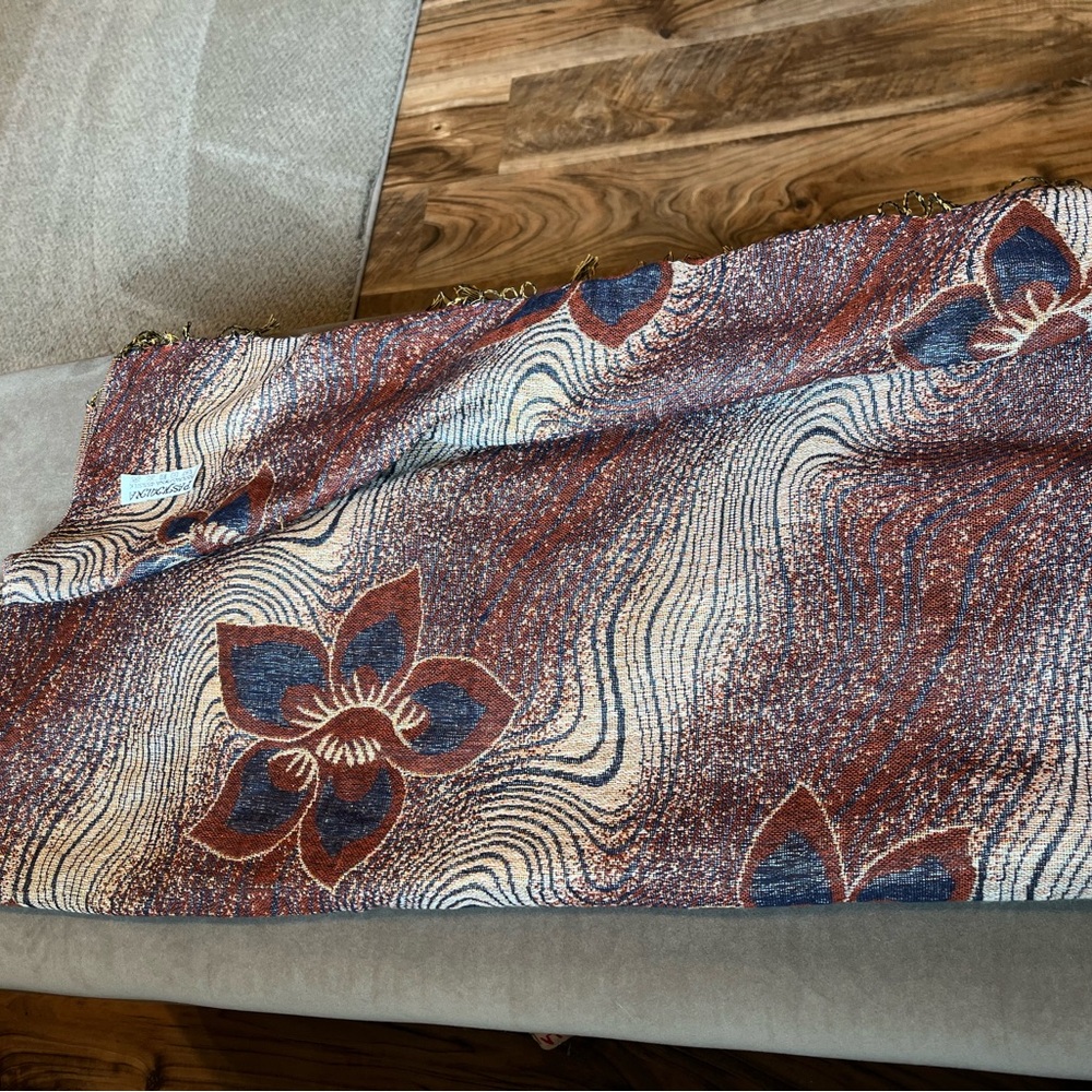 Pashmina Floral Scarf in Blue Red and Brown Reversible